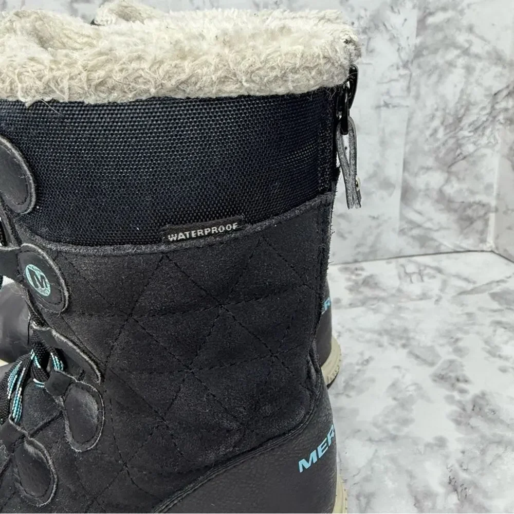 MERRELL Boots Kids Sz 2 Heidi Leather Waterproof Black Lace Up Zip Winter Snow
